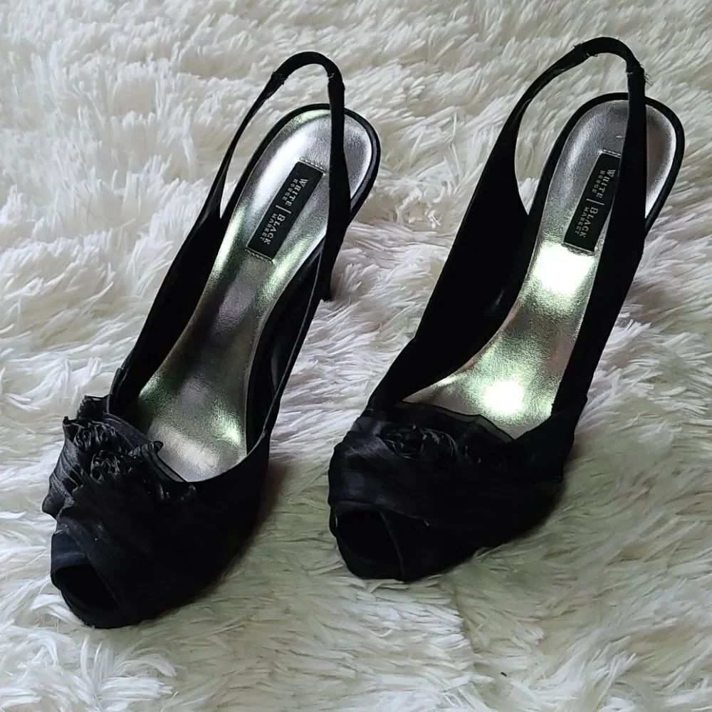 WHBM Black Satin Slingback Platform Size 8.5